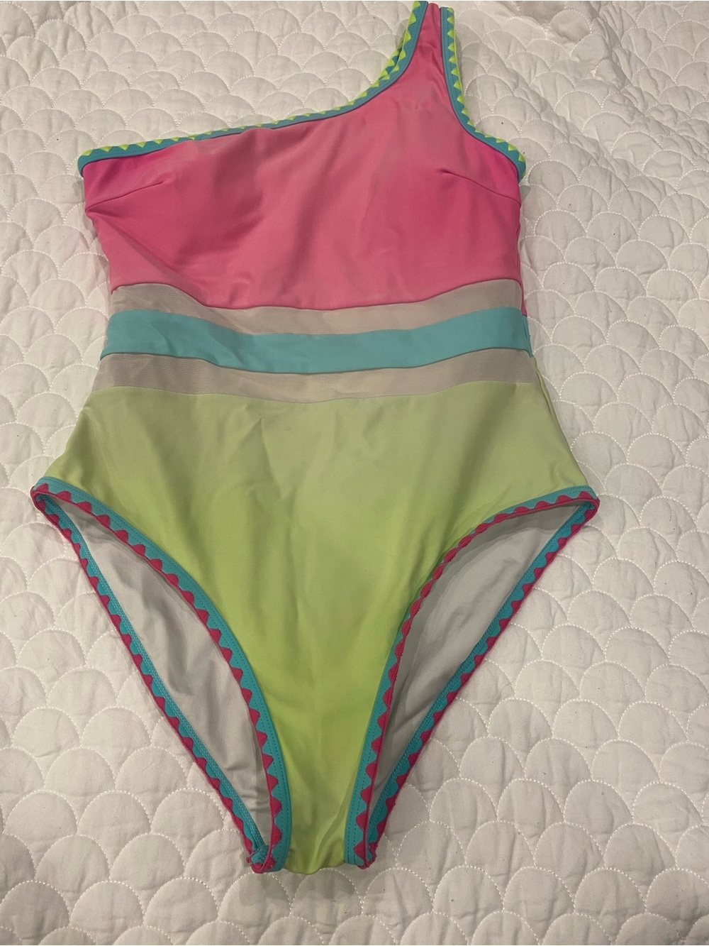 Popvil One Shoulder Mesh Patchwork One-Piece Swimsuit Medium